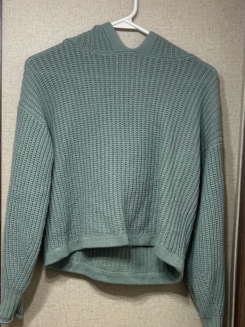 Light Sage Green Waffle-Knit Crewneck Sweater